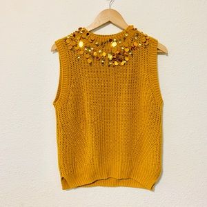 H&M Jeweled Mustard Knotted Vest Size M